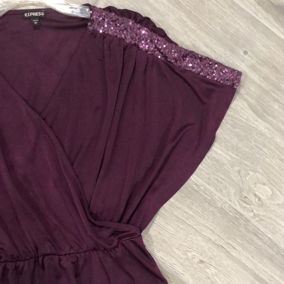 Express purple sequin shoulder surplice peplum top - Picture 7 of 13